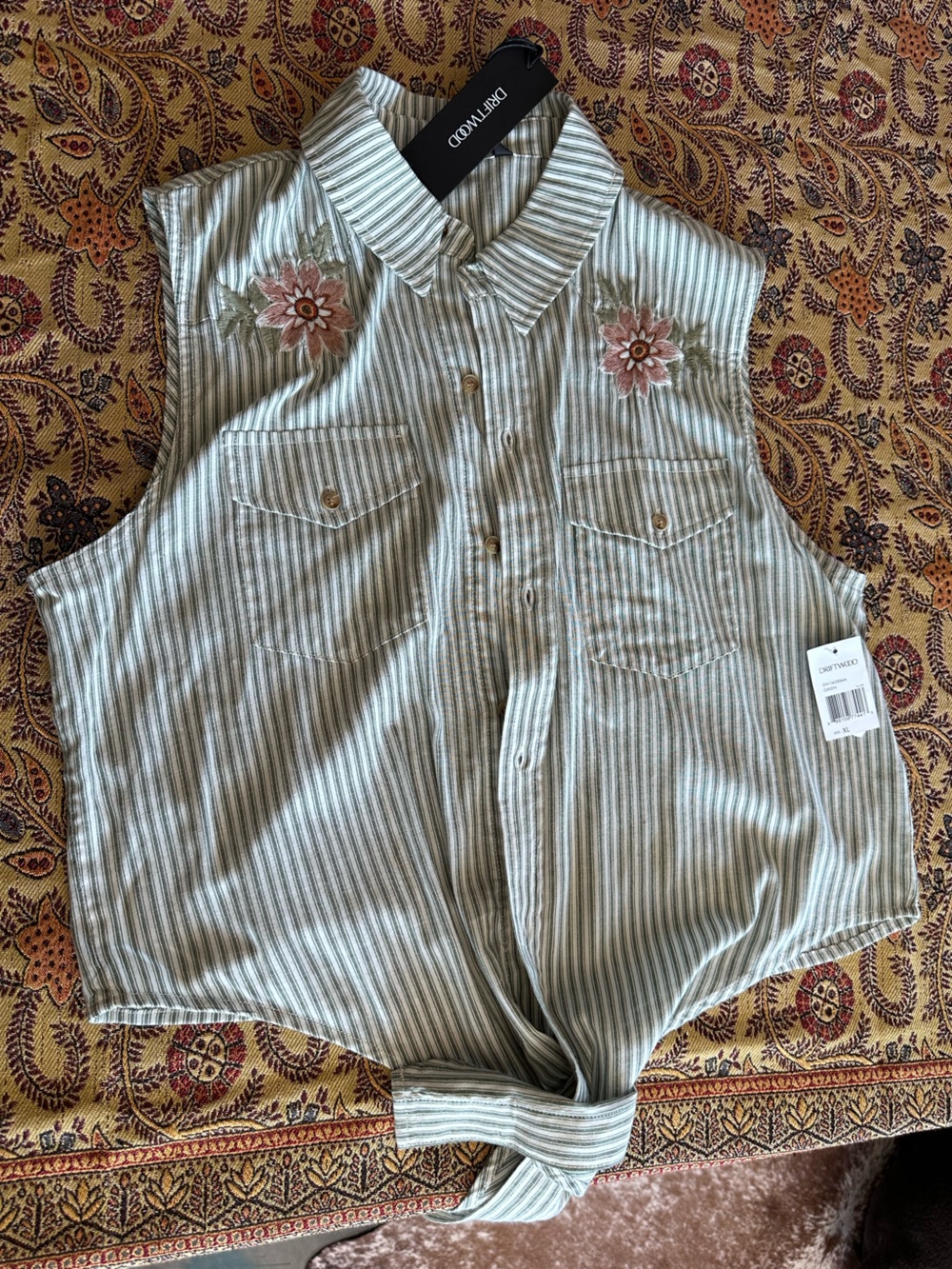 DRIFTWOOD Gray & Pink Striped Button-Front Tank